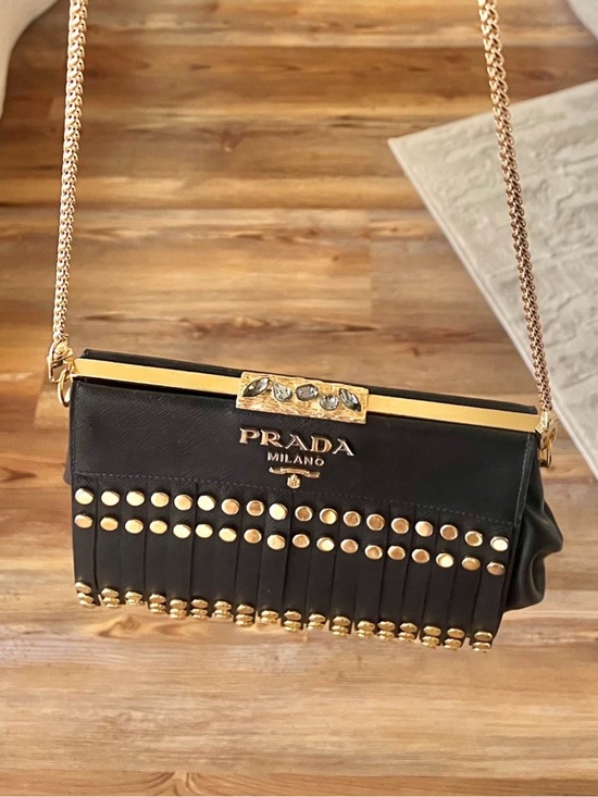 Prada Handbags - 💛Prada 🖤Classic Gold & Black 🖤Leather Fringe Clutch with Gold Studs💛